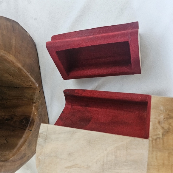 Large Vintage Handcrafted Wood Puzzle Heart Jewelry Box Folk Art Rustic Carved - Picture 9 of 15